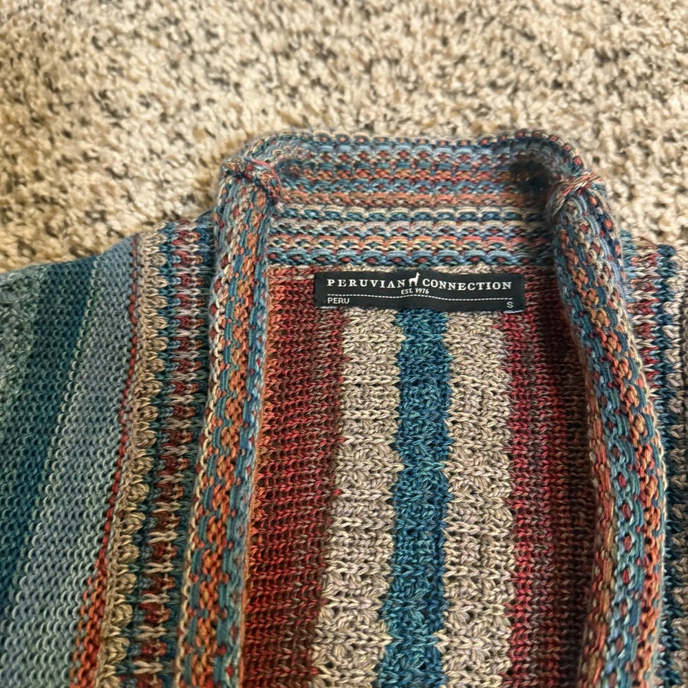 Peruvian Connection Maras Pima Cotton Multicolored Boho Cardigan Womens Size S - Picture 11 of 12